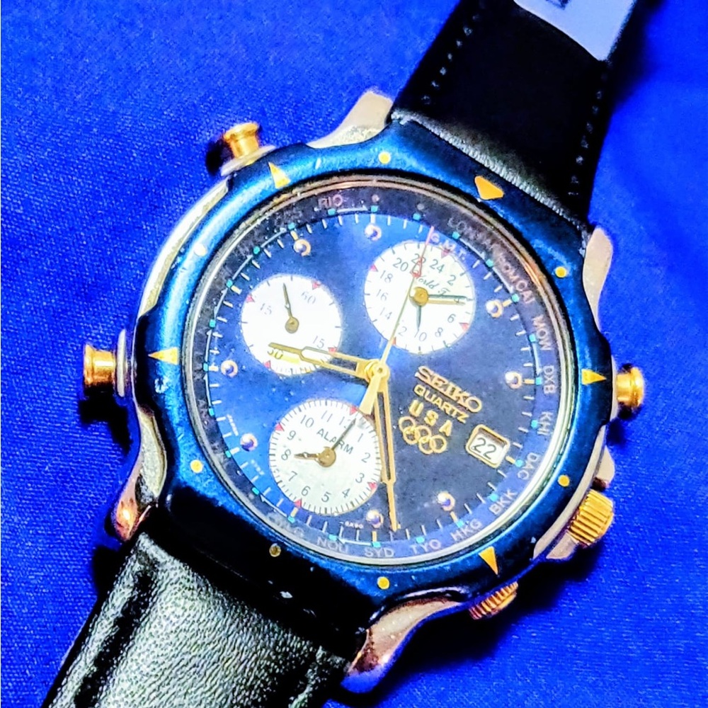 Seiko Collectible Olympic World Timer 5T52-6B08 Mens Watch